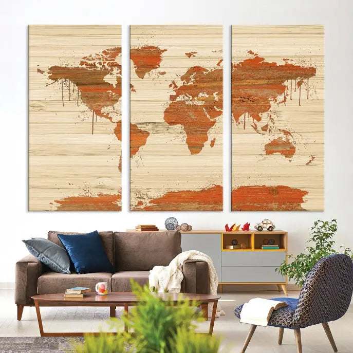 Wood Background Style World Map Wall Art Canvas Print 