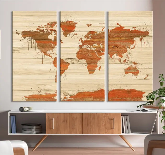 Wood Background Style World Map Wall Art Canvas Print 