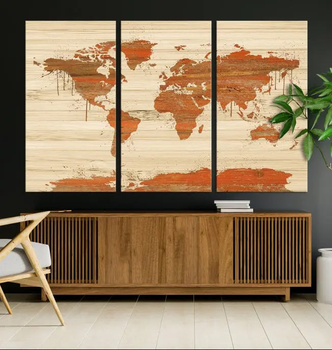 Wood Background Style World Map Wall Art Canvas Print 