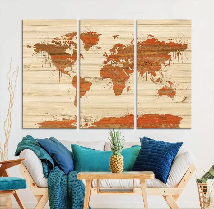 Wood Background Style World Map Wall Art Canvas Print 