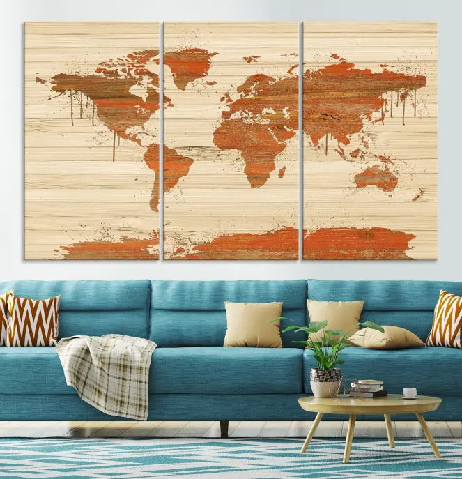 Wood Background Style World Map Wall Art Canvas Print 