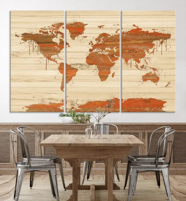 Wood Background Style World Map Wall Art Canvas Print 