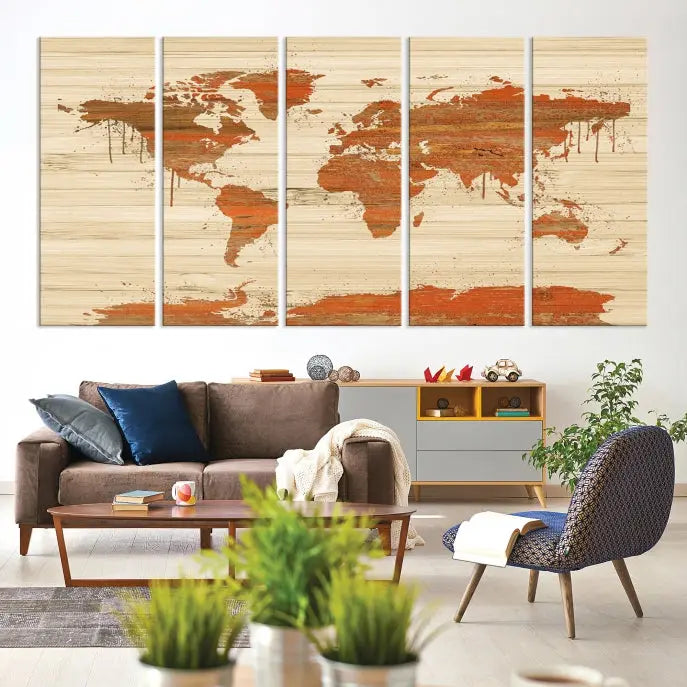 Wood Background Style World Map Wall Art Canvas Print 