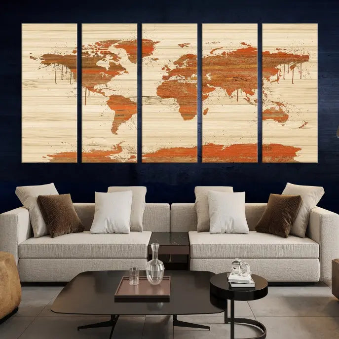 Wood Background Style World Map Wall Art Canvas Print 