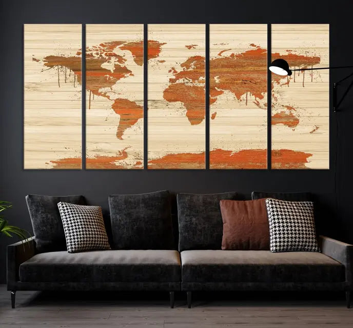 Wood Background Style World Map Wall Art Canvas Print 