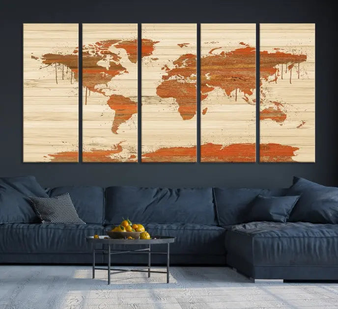 Wood Background Style World Map Wall Art Canvas Print 