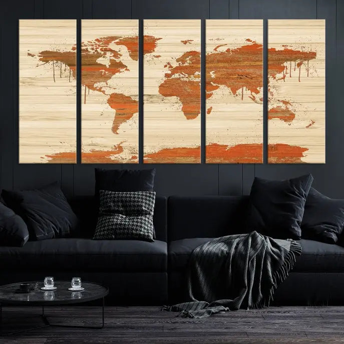 Wood Background Style World Map Wall Art Canvas Print 