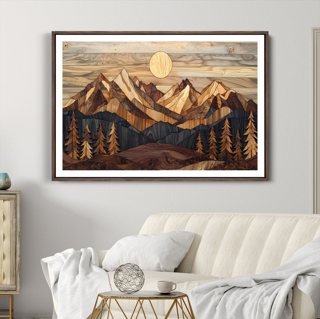Wood Mountain Landscape Canvas Print, Sunset Hills Print, Framed Abstract Nature Art Print, Wood Mountain Print Wall Art