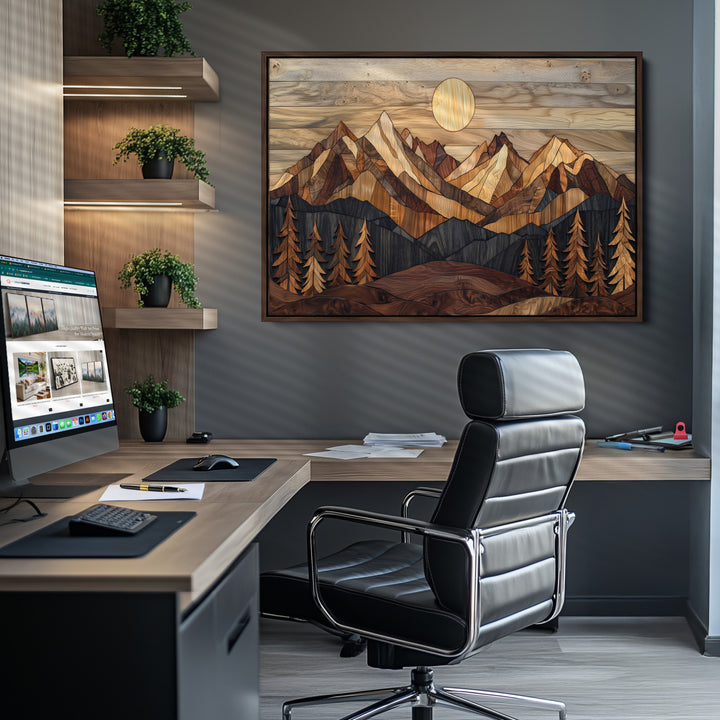 Wood Mountain Landscape Canvas Print, Sunset Hills Print, Framed Abstract Nature Art Print, Wood Mountain Print Wall Art