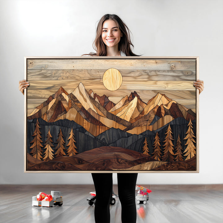 Wood Mountain Landscape Canvas Print, Sunset Hills Print, Framed Abstract Nature Art Print, Wood Mountain Print Wall Art