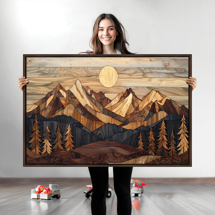 Wood Mountain Landscape Canvas Print, Sunset Hills Print, Framed Abstract Nature Art Print, Wood Mountain Print Wall Art