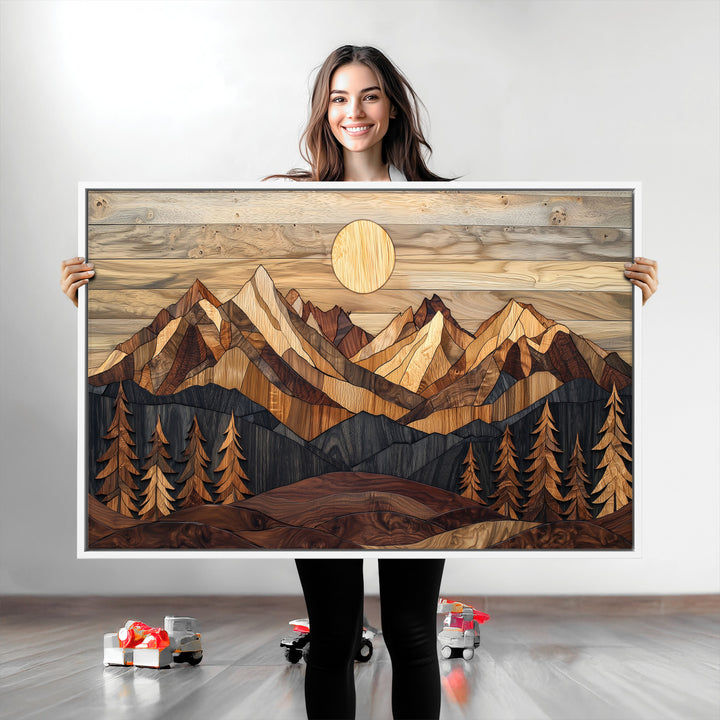 Wood Mountain Landscape Canvas Print, Sunset Hills Print, Framed Abstract Nature Art Print, Wood Mountain Print Wall Art