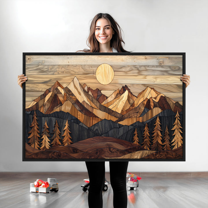 Wood Mountain Landscape Canvas Print, Sunset Hills Print, Framed Abstract Nature Art Print, Wood Mountain Print Wall Art