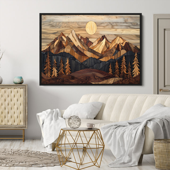 Wood Mountain Landscape Canvas Print, Sunset Hills Print, Framed Abstract Nature Art Print, Wood Mountain Print Wall Art