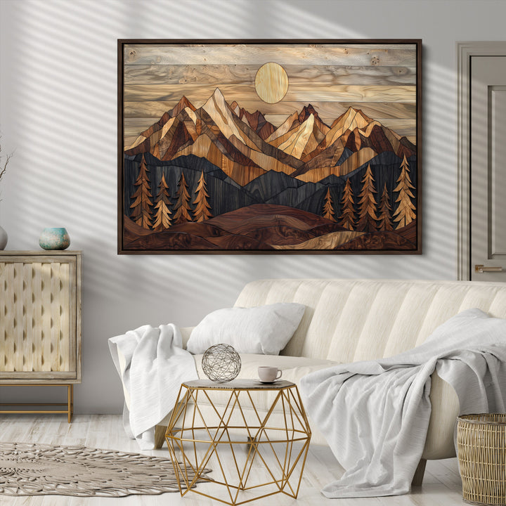 Wood Mountain Landscape Canvas Print, Sunset Hills Print, Framed Abstract Nature Art Print, Wood Mountain Print Wall Art