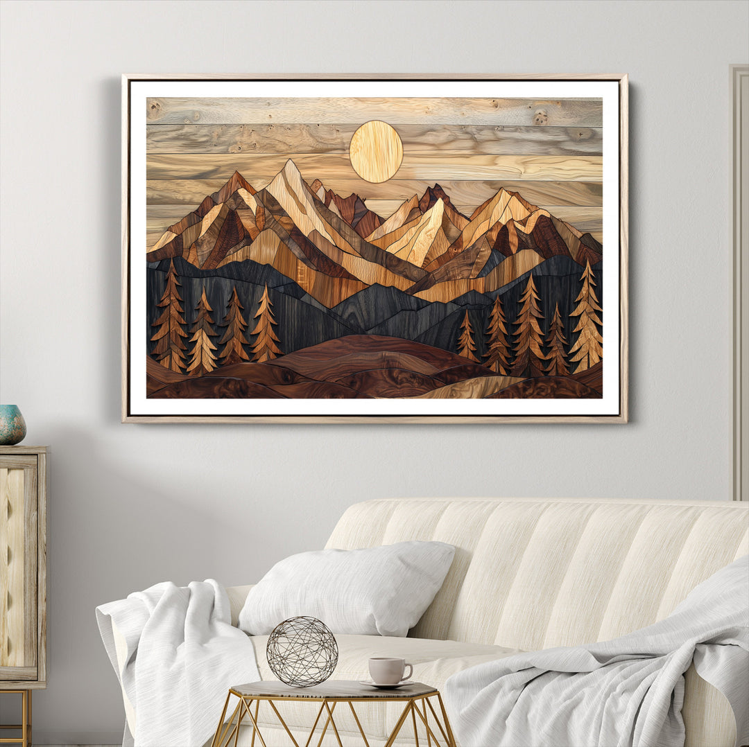 39116082-MGV-CV-36X24-Wood Mountain Landscape Canvas Print, Sunset Hills Print, Framed Abstract Nature Art Print, Wood Mountain Print Wall Art