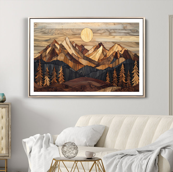 39116082-MGV-CV-36X24-Wood Mountain Landscape Canvas Print, Sunset Hills Print, Framed Abstract Nature Art Print, Wood Mountain Print Wall Art