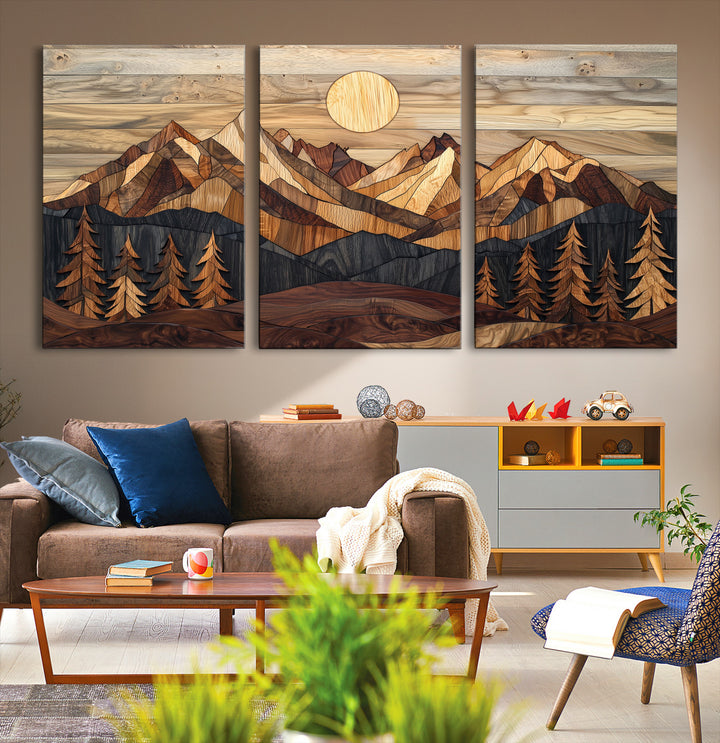 39116082-MGV-CV-36X24-Wood Mountain Landscape Canvas Print, Sunset Hills Print, Framed Abstract Nature Art Print, Wood Mountain Print Wall Art