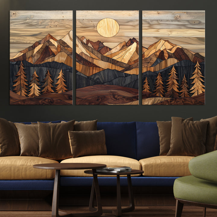 39116082-MGV-CV-36X24-Wood Mountain Landscape Canvas Print, Sunset Hills Print, Framed Abstract Nature Art Print, Wood Mountain Print Wall Art