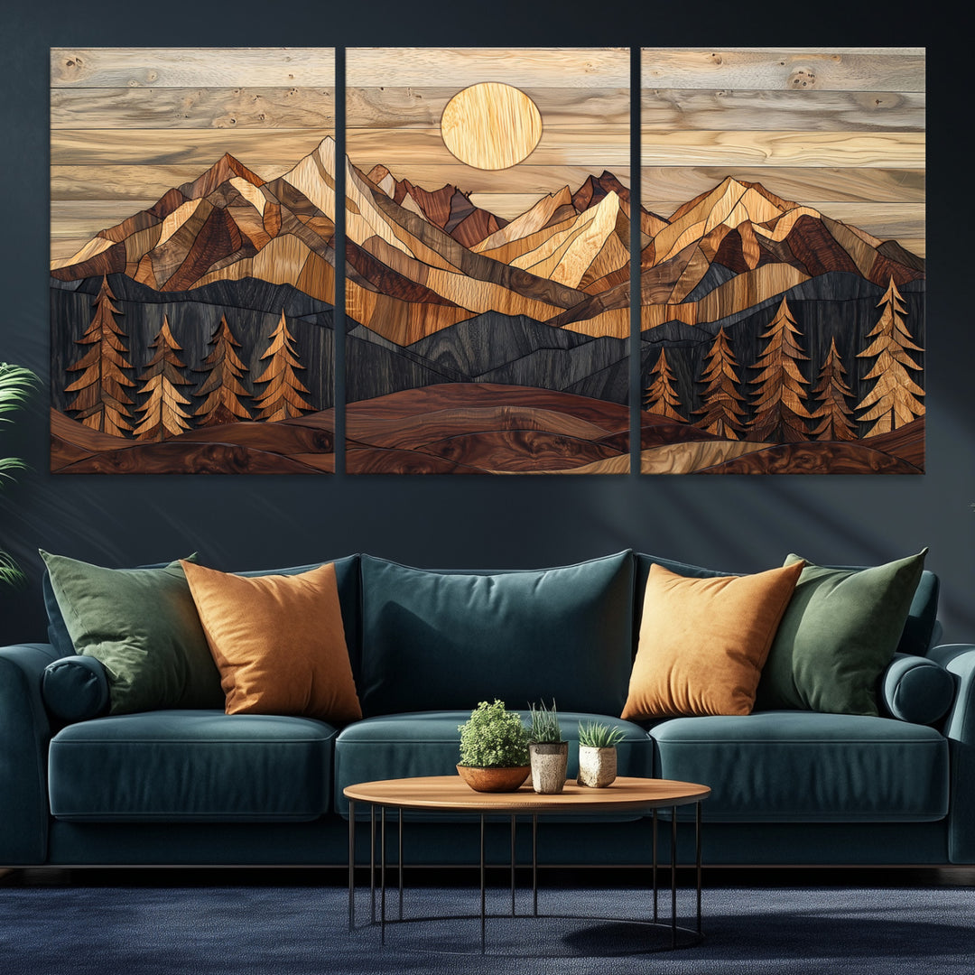 39116082-MGV-CV-36X24-Wood Mountain Landscape Canvas Print, Sunset Hills Print, Framed Abstract Nature Art Print, Wood Mountain Print Wall Art
