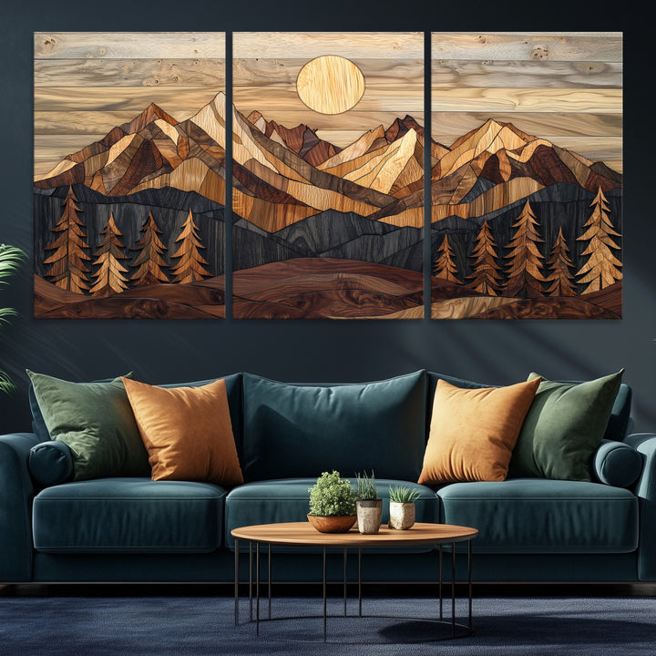 39116082-MGV-CV-36X24-Wood Mountain Landscape Canvas Print, Sunset Hills Print, Framed Abstract Nature Art Print, Wood Mountain Print Wall Art
