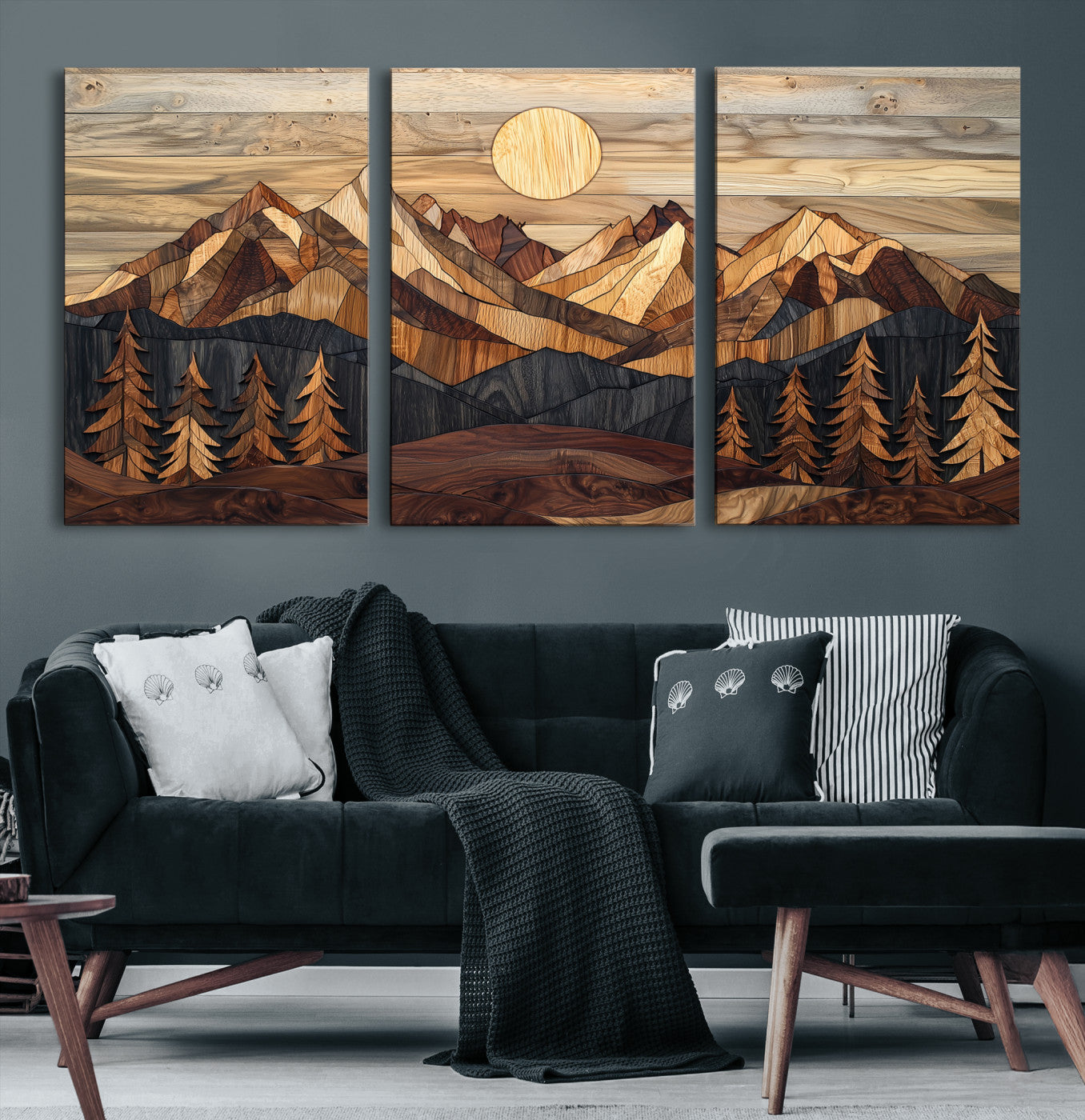 39116082-MGV-CV-36X24-Wood Mountain Landscape Canvas Print, Sunset Hills Print, Framed Abstract Nature Art Print, Wood Mountain Print Wall Art
