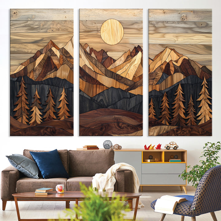 39116082-MGV-CV-36X24-Wood Mountain Landscape Canvas Print, Sunset Hills Print, Framed Abstract Nature Art Print, Wood Mountain Print Wall Art