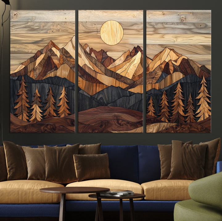 39116082-MGV-CV-36X24-Wood Mountain Landscape Canvas Print, Sunset Hills Print, Framed Abstract Nature Art Print, Wood Mountain Print Wall Art