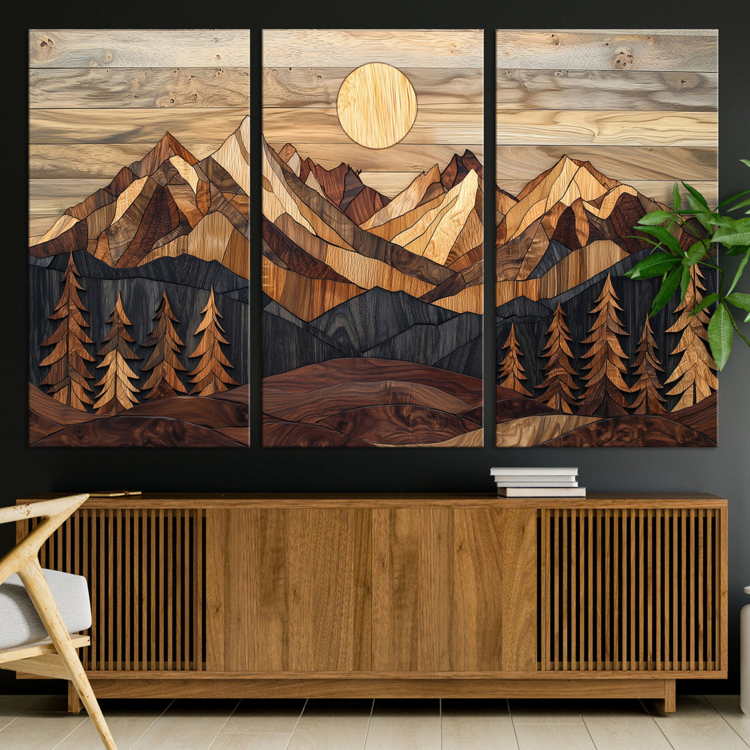 39116082-MGV-CV-36X24-Wood Mountain Landscape Canvas Print, Sunset Hills Print, Framed Abstract Nature Art Print, Wood Mountain Print Wall Art