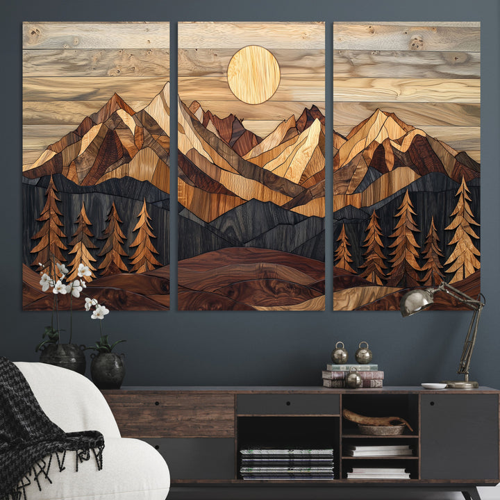 39116082-MGV-CV-36X24-Wood Mountain Landscape Canvas Print, Sunset Hills Print, Framed Abstract Nature Art Print, Wood Mountain Print Wall Art