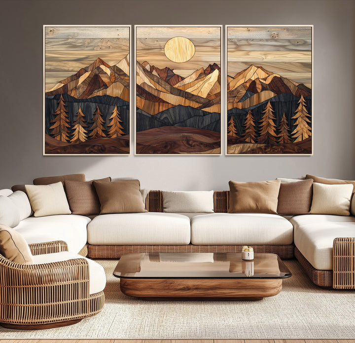 39116082-MGV-CV-36X24-Wood Mountain Landscape Canvas Print, Sunset Hills Print, Framed Abstract Nature Art Print, Wood Mountain Print Wall Art