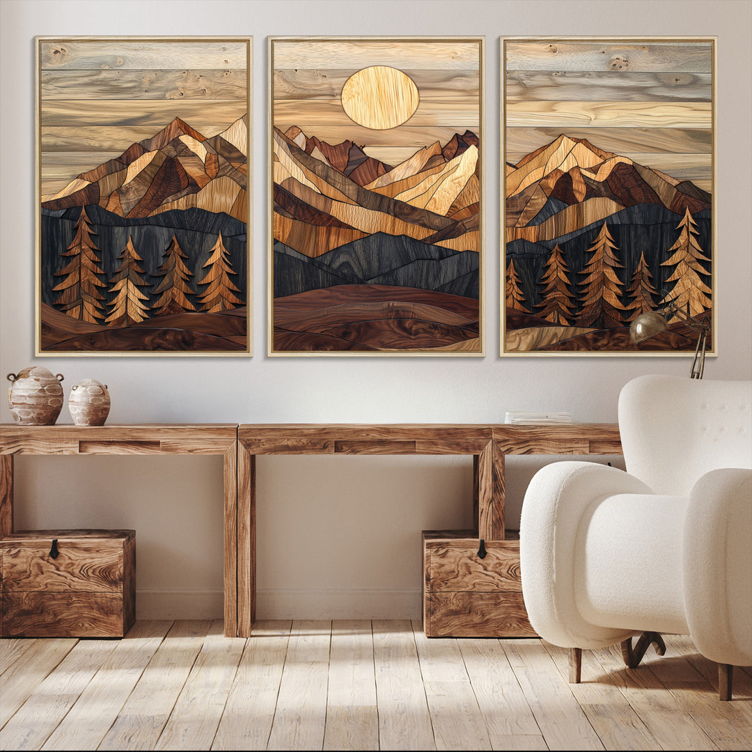 39116082-MGV-CV-36X24-Wood Mountain Landscape Canvas Print, Sunset Hills Print, Framed Abstract Nature Art Print, Wood Mountain Print Wall Art