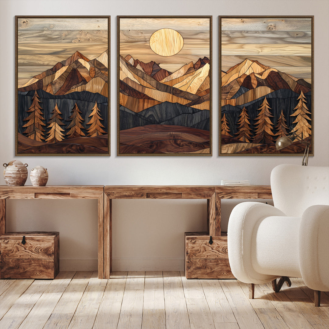 39116082-MGV-CV-36X24-Wood Mountain Landscape Canvas Print, Sunset Hills Print, Framed Abstract Nature Art Print, Wood Mountain Print Wall Art