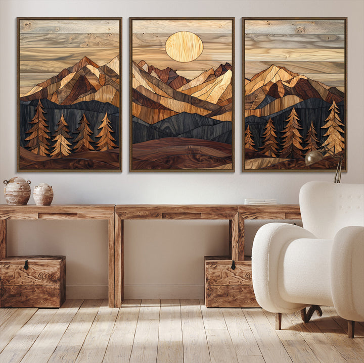 39116082-MGV-CV-36X24-Wood Mountain Landscape Canvas Print, Sunset Hills Print, Framed Abstract Nature Art Print, Wood Mountain Print Wall Art