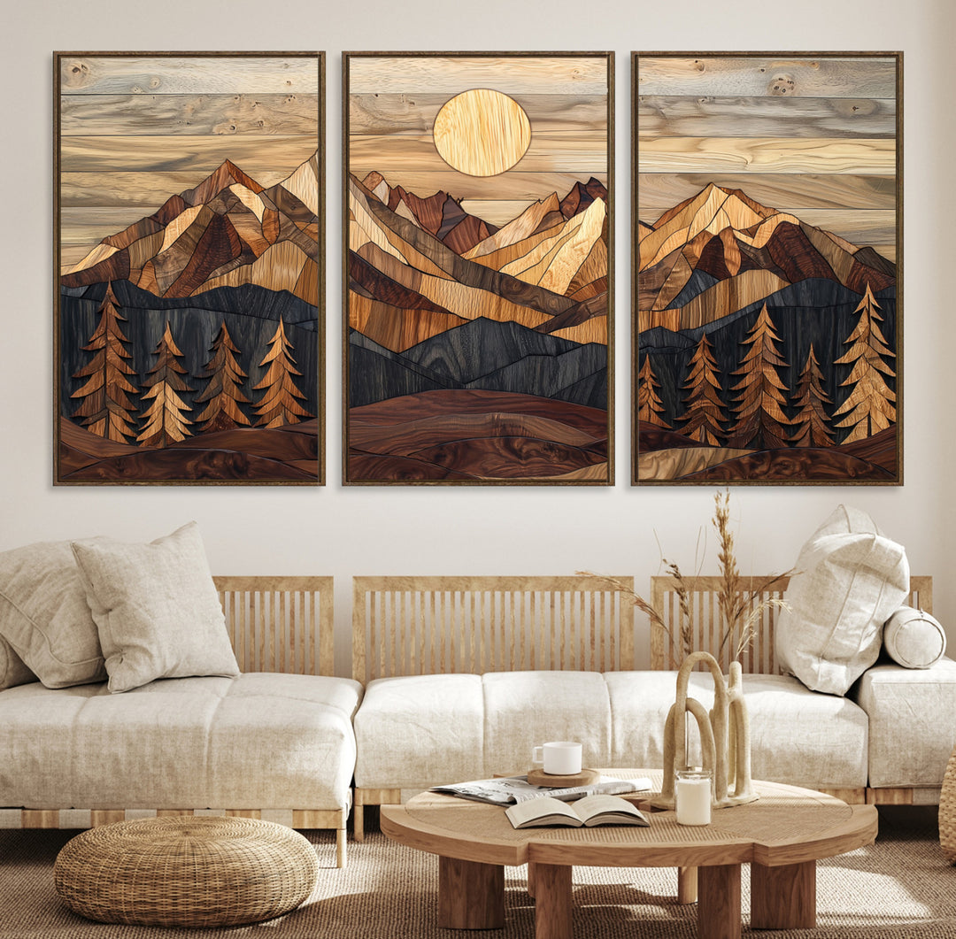 39116082-MGV-CV-36X24-Wood Mountain Landscape Canvas Print, Sunset Hills Print, Framed Abstract Nature Art Print, Wood Mountain Print Wall Art
