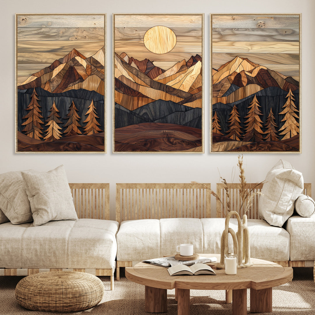39116082-MGV-CV-36X24-Wood Mountain Landscape Canvas Print, Sunset Hills Print, Framed Abstract Nature Art Print, Wood Mountain Print Wall Art