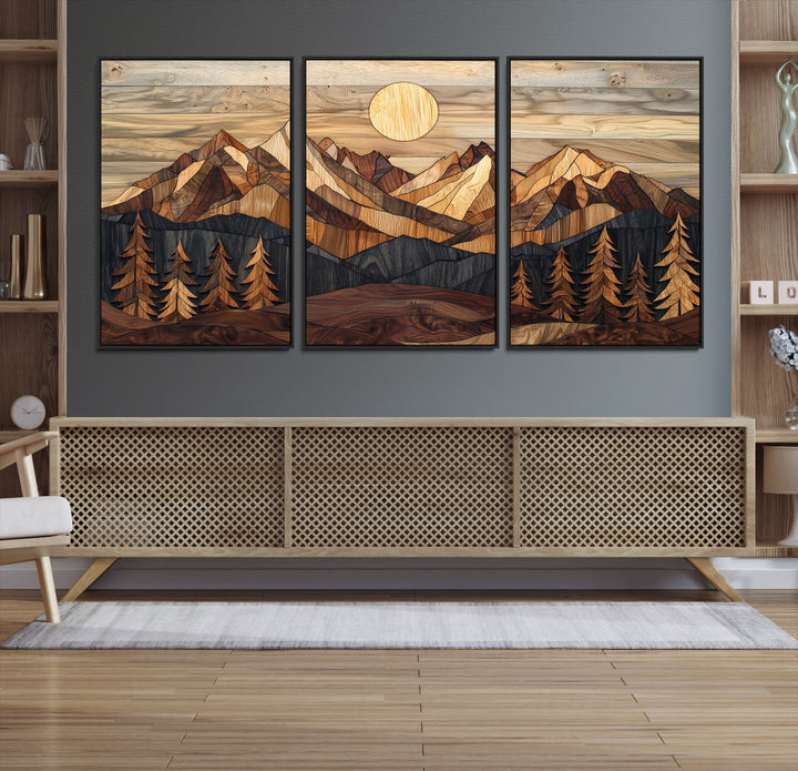 39116082-MGV-CV-36X24-Wood Mountain Landscape Canvas Print, Sunset Hills Print, Framed Abstract Nature Art Print, Wood Mountain Print Wall Art