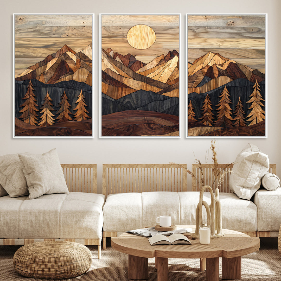 39116082-MGV-CV-36X24-Wood Mountain Landscape Canvas Print, Sunset Hills Print, Framed Abstract Nature Art Print, Wood Mountain Print Wall Art