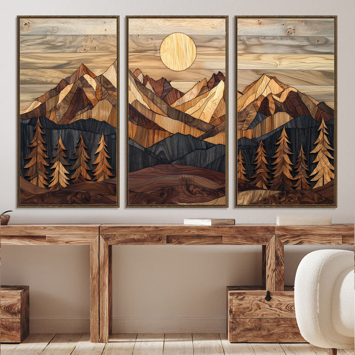 39116082-MGV-CV-36X24-Wood Mountain Landscape Canvas Print, Sunset Hills Print, Framed Abstract Nature Art Print, Wood Mountain Print Wall Art
