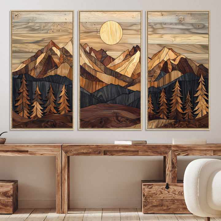 39116082-MGV-CV-36X24-Wood Mountain Landscape Canvas Print, Sunset Hills Print, Framed Abstract Nature Art Print, Wood Mountain Print Wall Art
