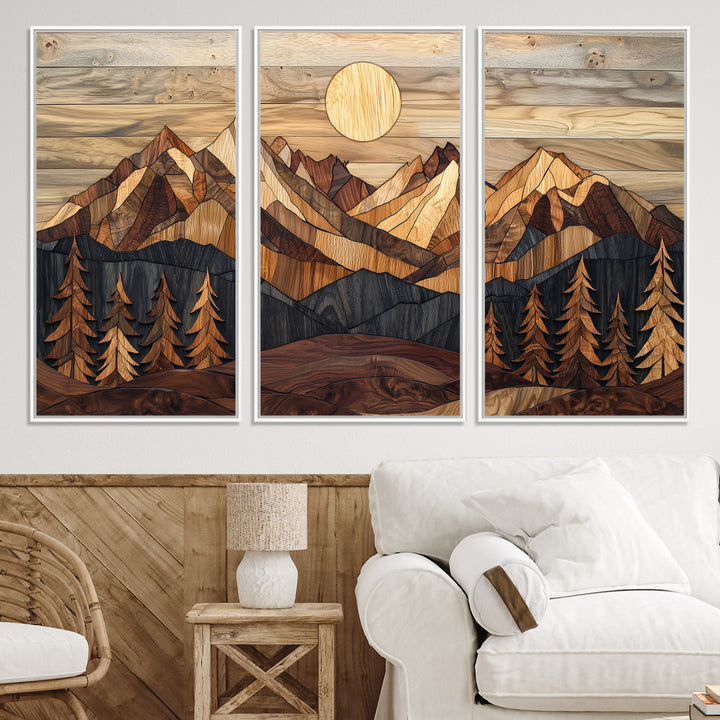39116082-MGV-CV-36X24-Wood Mountain Landscape Canvas Print, Sunset Hills Print, Framed Abstract Nature Art Print, Wood Mountain Print Wall Art