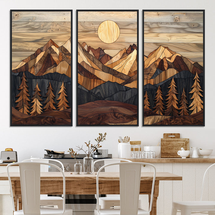 39116082-MGV-CV-36X24-Wood Mountain Landscape Canvas Print, Sunset Hills Print, Framed Abstract Nature Art Print, Wood Mountain Print Wall Art