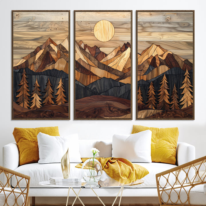 39116082-MGV-CV-36X24-Wood Mountain Landscape Canvas Print, Sunset Hills Print, Framed Abstract Nature Art Print, Wood Mountain Print Wall Art