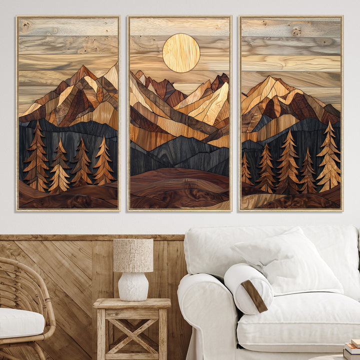 39116082-MGV-CV-36X24-Wood Mountain Landscape Canvas Print, Sunset Hills Print, Framed Abstract Nature Art Print, Wood Mountain Print Wall Art