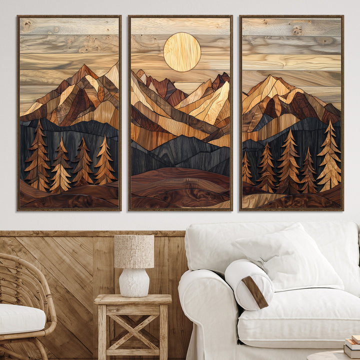 39116082-MGV-CV-36X24-Wood Mountain Landscape Canvas Print, Sunset Hills Print, Framed Abstract Nature Art Print, Wood Mountain Print Wall Art