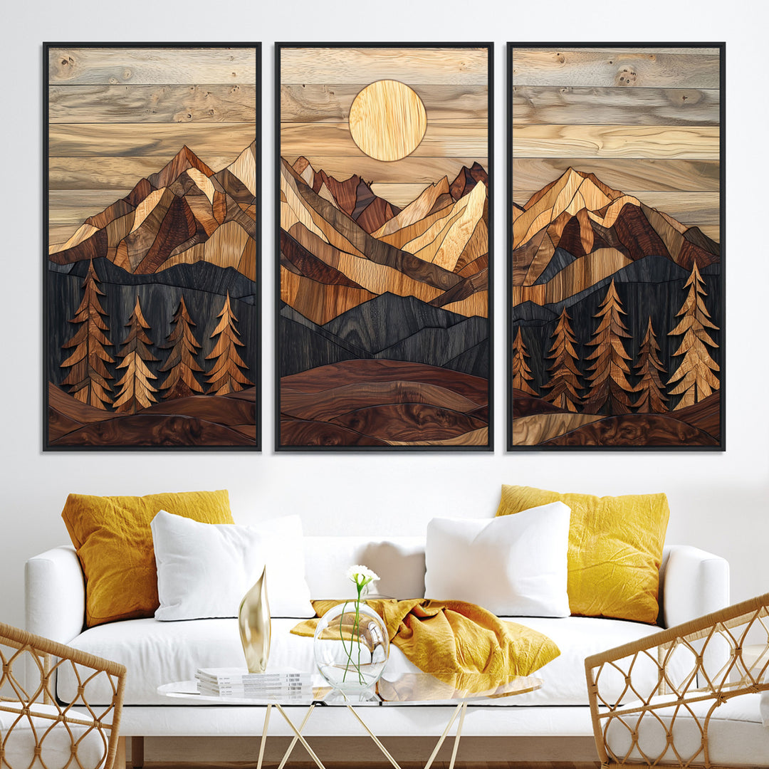 39116082-MGV-CV-36X24-Wood Mountain Landscape Canvas Print, Sunset Hills Print, Framed Abstract Nature Art Print, Wood Mountain Print Wall Art