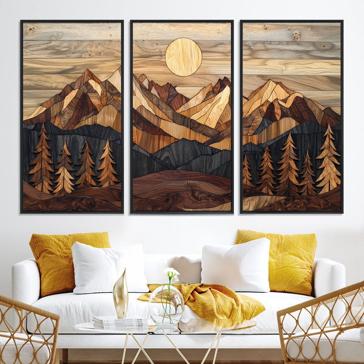 39116082-MGV-CV-36X24-Wood Mountain Landscape Canvas Print, Sunset Hills Print, Framed Abstract Nature Art Print, Wood Mountain Print Wall Art