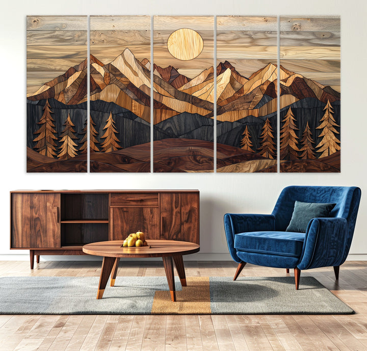 39116082-MGV-CV-36X24-Wood Mountain Landscape Canvas Print, Sunset Hills Print, Framed Abstract Nature Art Print, Wood Mountain Print Wall Art