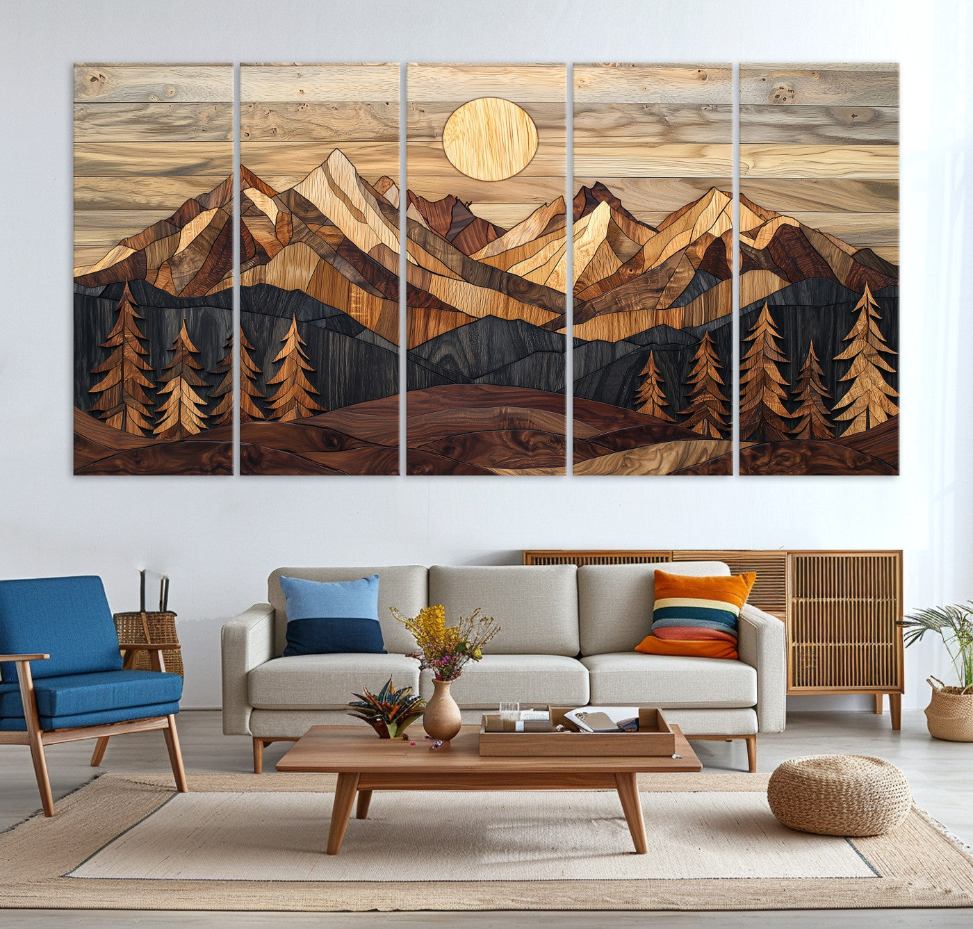 39116082-MGV-CV-36X24-Wood Mountain Landscape Canvas Print, Sunset Hills Print, Framed Abstract Nature Art Print, Wood Mountain Print Wall Art
