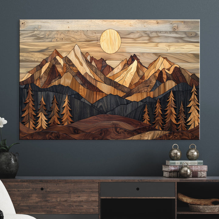 Wood Mountain Landscape Canvas Print, Sunset Hills Print, Framed Abstract Nature Art Print, Wood Mountain Print Wall Art